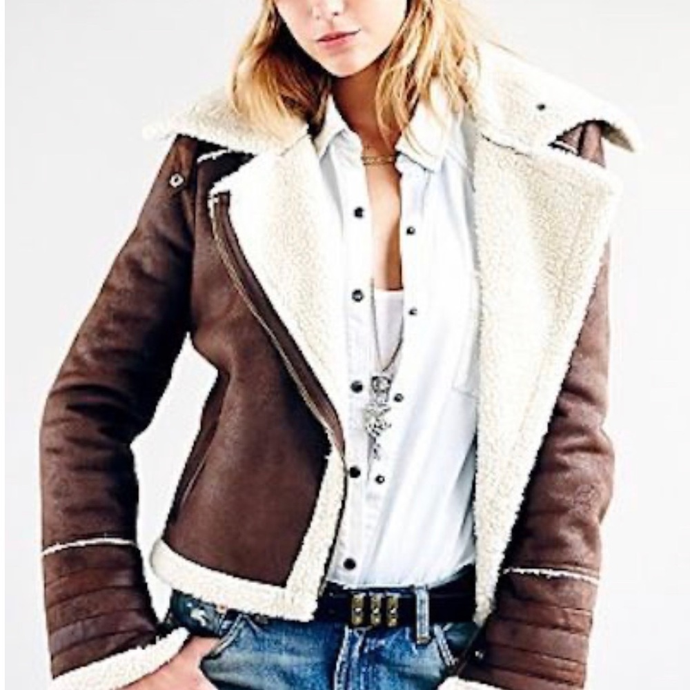 Free People Vegan Suede and Shearling Motorcycle Jacket (M)